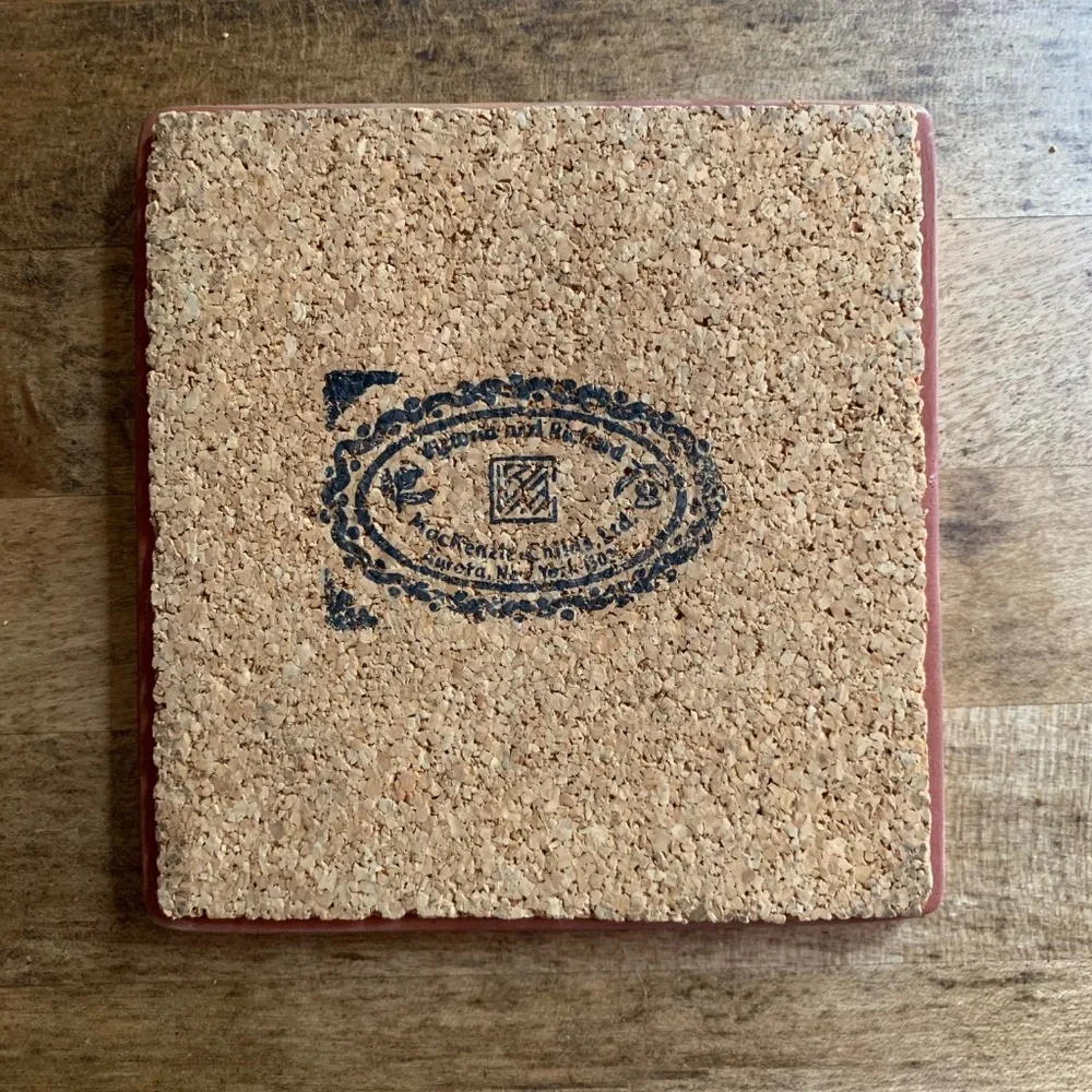 Vintage MacKenzie-Childs Hand-Painted Trivet | 5.75” Square | Cork Back
